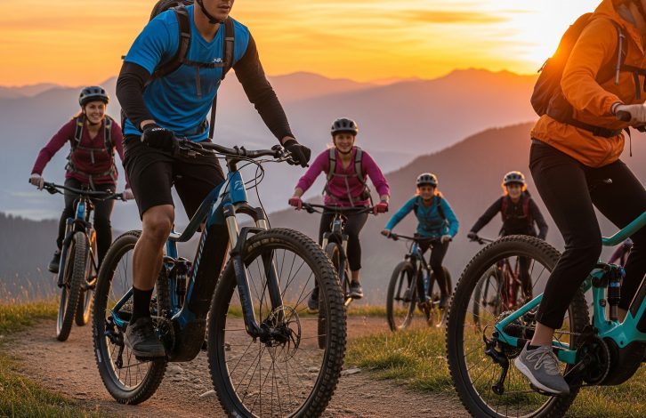 Sortie en VTT à assistance électrique au coucher du soleil à Annecy